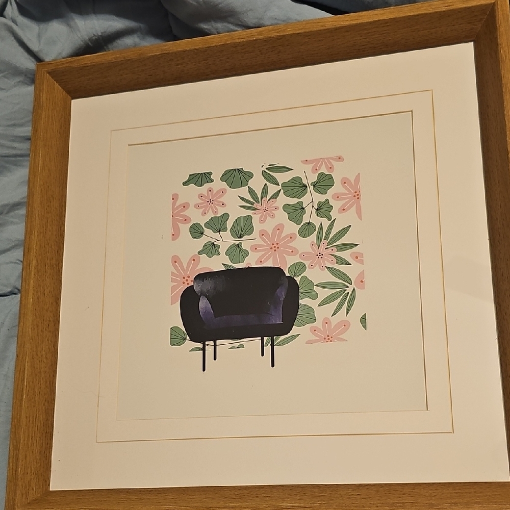 NWT Hobby Lobby Framed Art Green floral Leaf Chair Mid Century Retro Home Decor